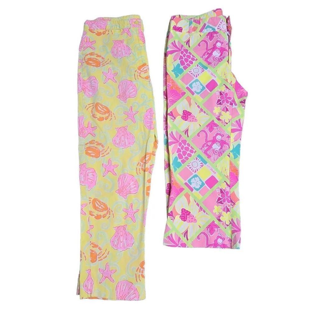Lilly Pulitzer Vintage Two Pair Pants Size 2 Tropical Print Seashell Monkey